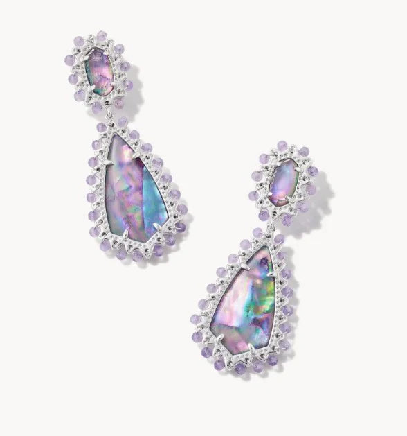 Camry Beaded Silver Statement Earrings in Iridescent Mix