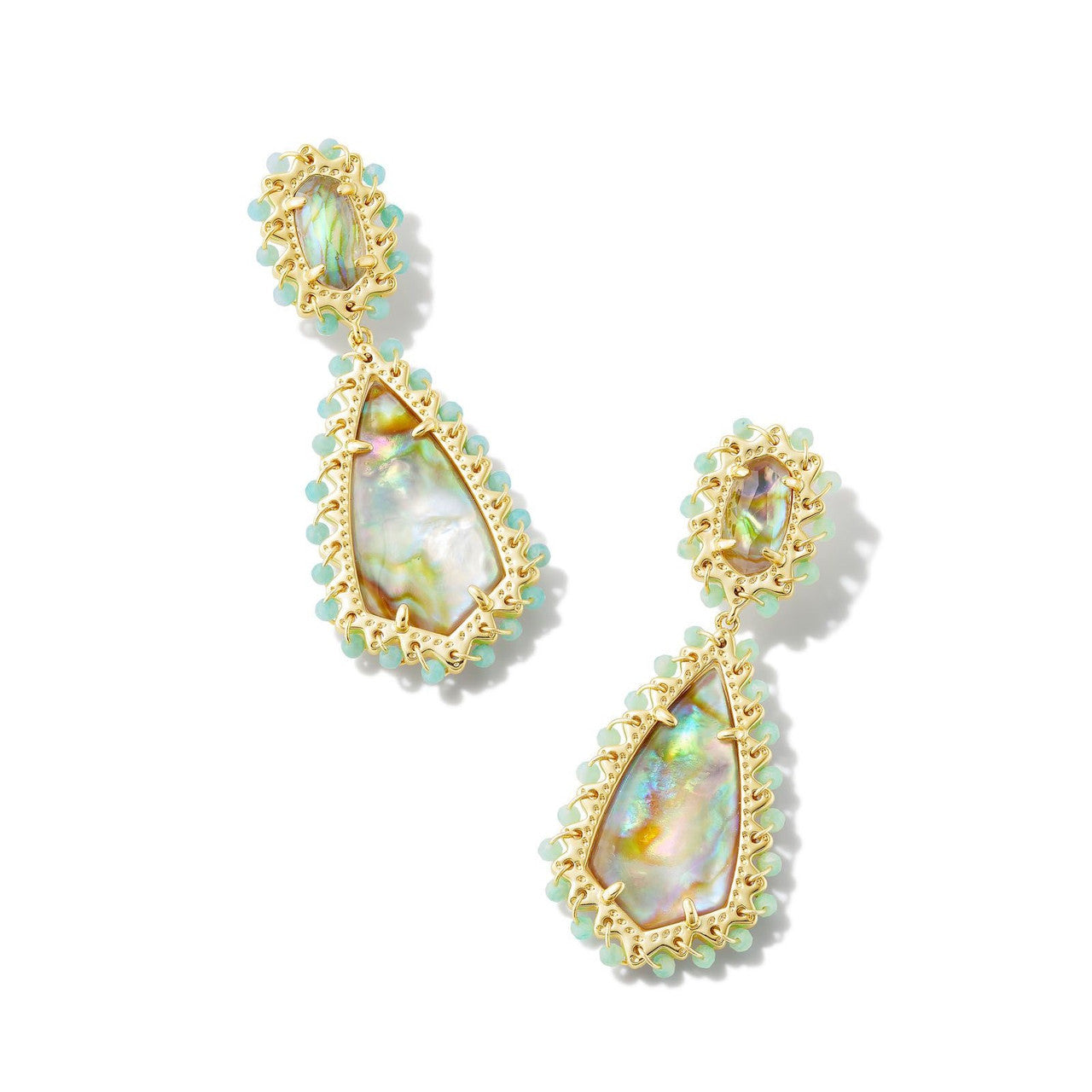 Camry Beaded Statement Gold Earrings in Iridescent Mix