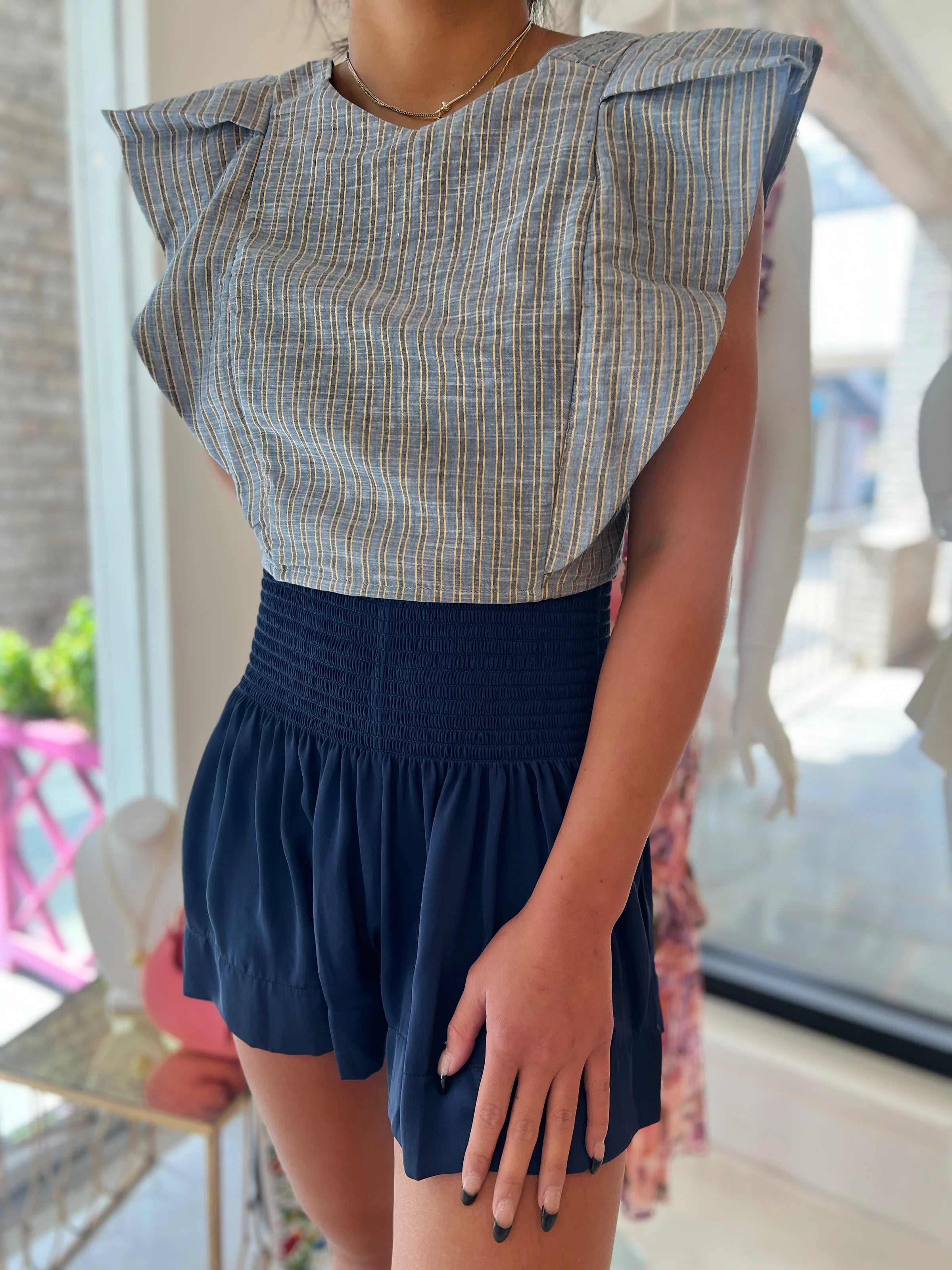 Cecilia Top in Metallic Chambray