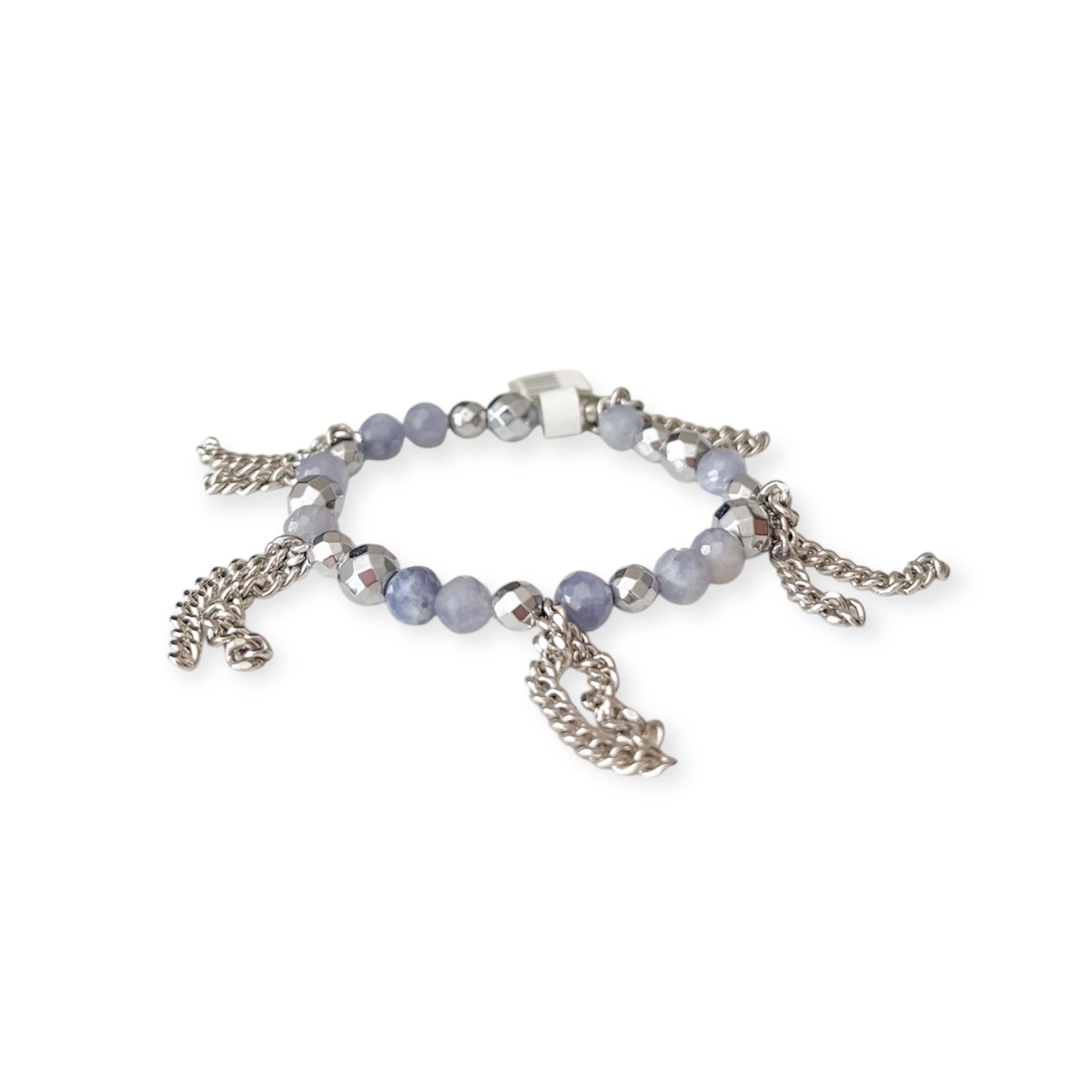 Silver Smoky Purple Stretch Bead & Chain Bracelet
