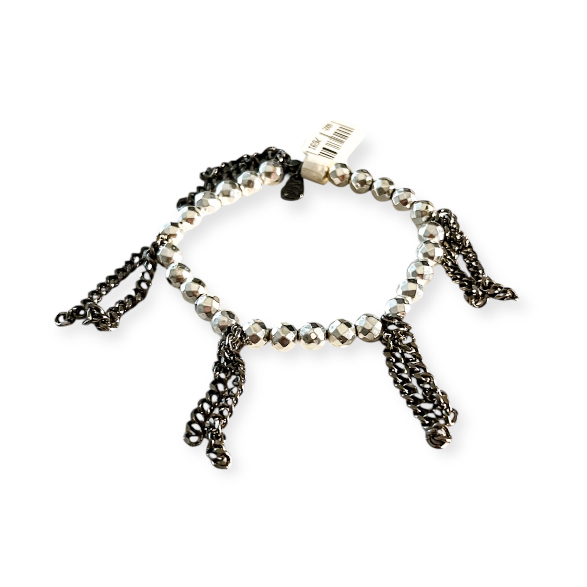Cha Cha Hematite Silver Metallic Stretch 6mm Bead & Chain Bracelet