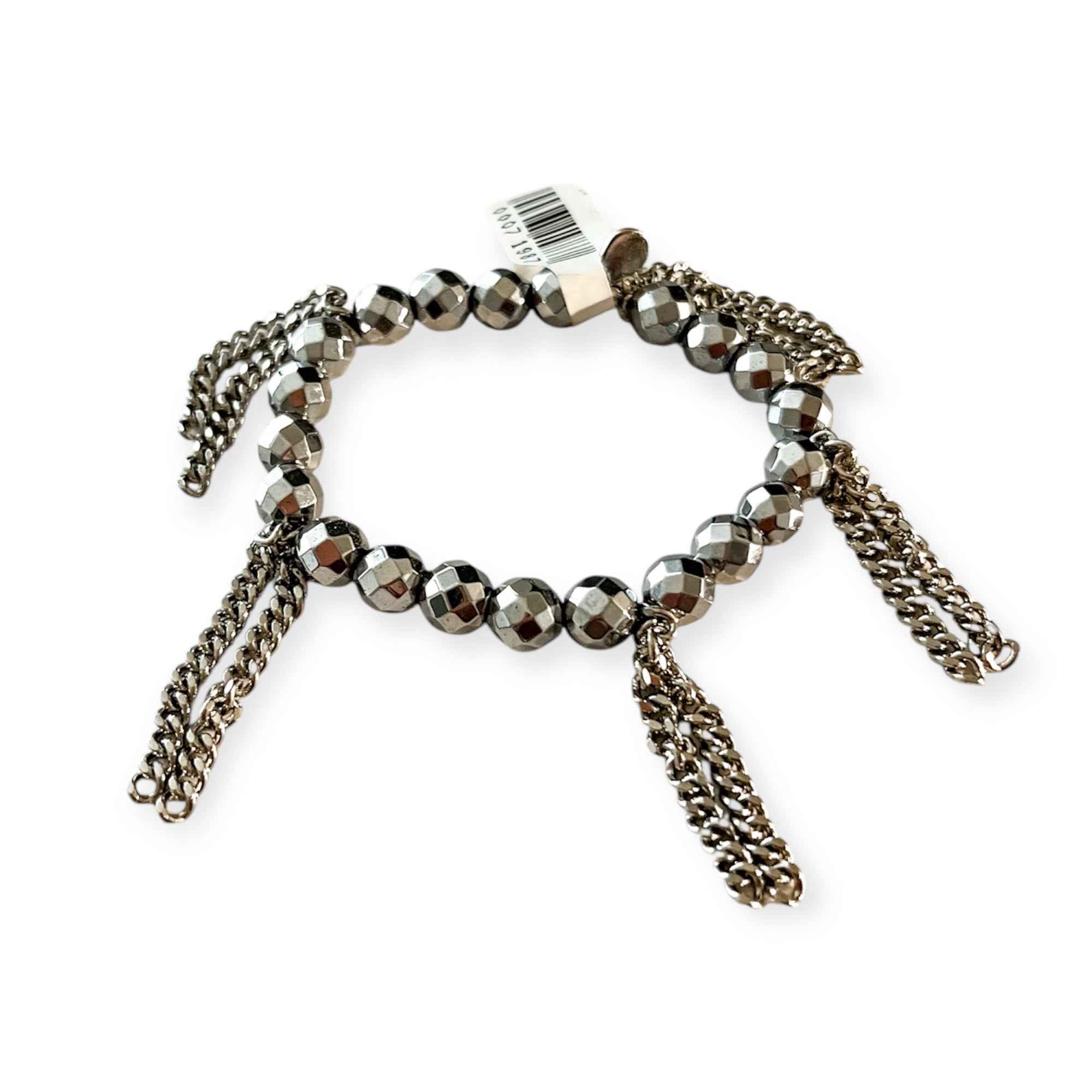Cha Cha Hematite Silver Metallic Stretch 8mm Bead & Chain Bracelet