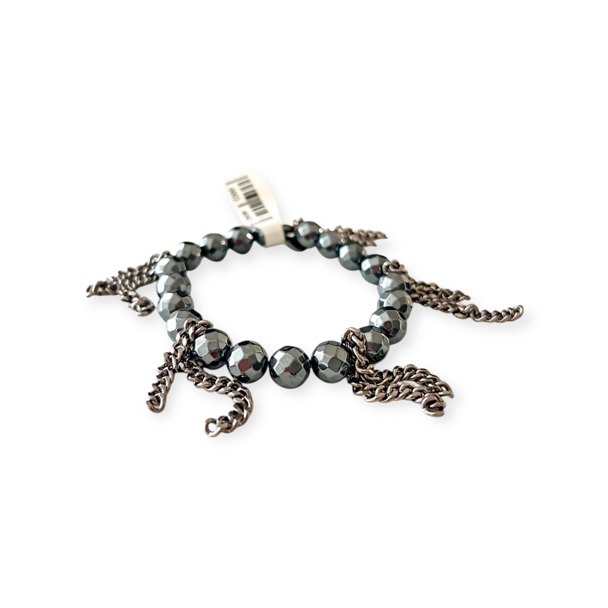Cha Cha Hematite Metallic Stretch 8mm Bead & Chain Bracelet - Bella's House Tulsa
