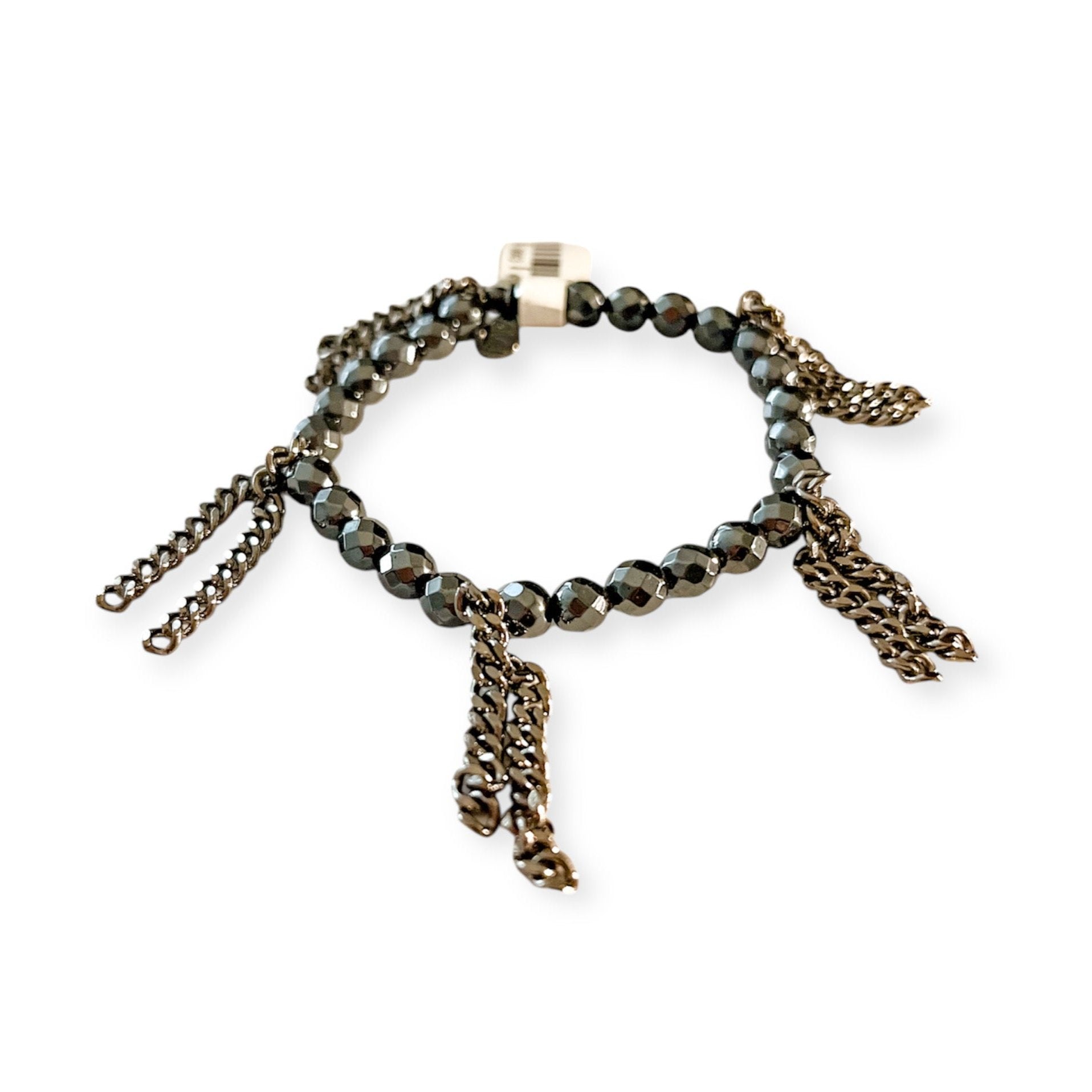 Cha Cha Hematite Metallic Stretch 6mm Bead & Chain Bracelet