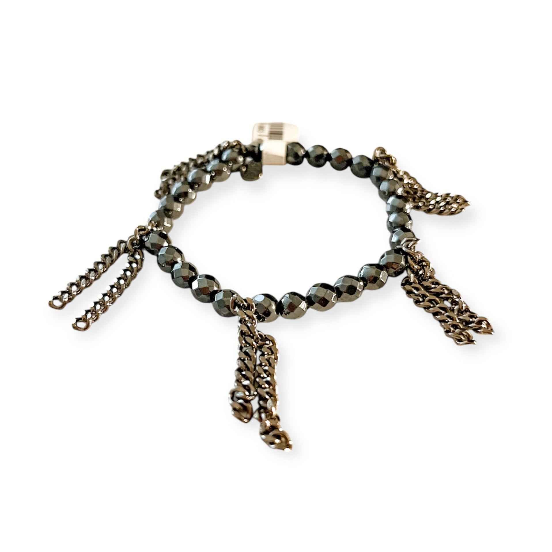 Cha Cha Hematite Metallic Stretch 6mm Bead & Chain Bracelet