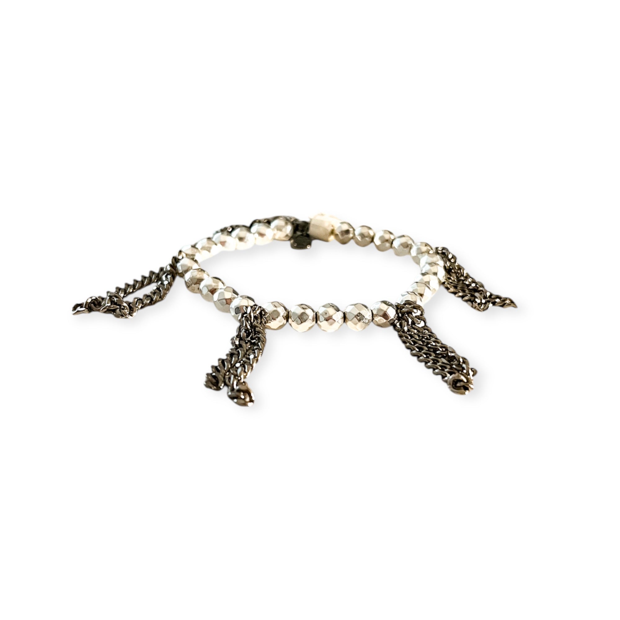 Cha Cha Hematite Silver Metallic Stretch 6mm Bead & Chain Bracelet