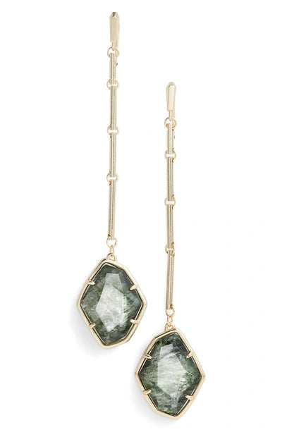 Charmian Gold Drop Earrings in Sage Mica