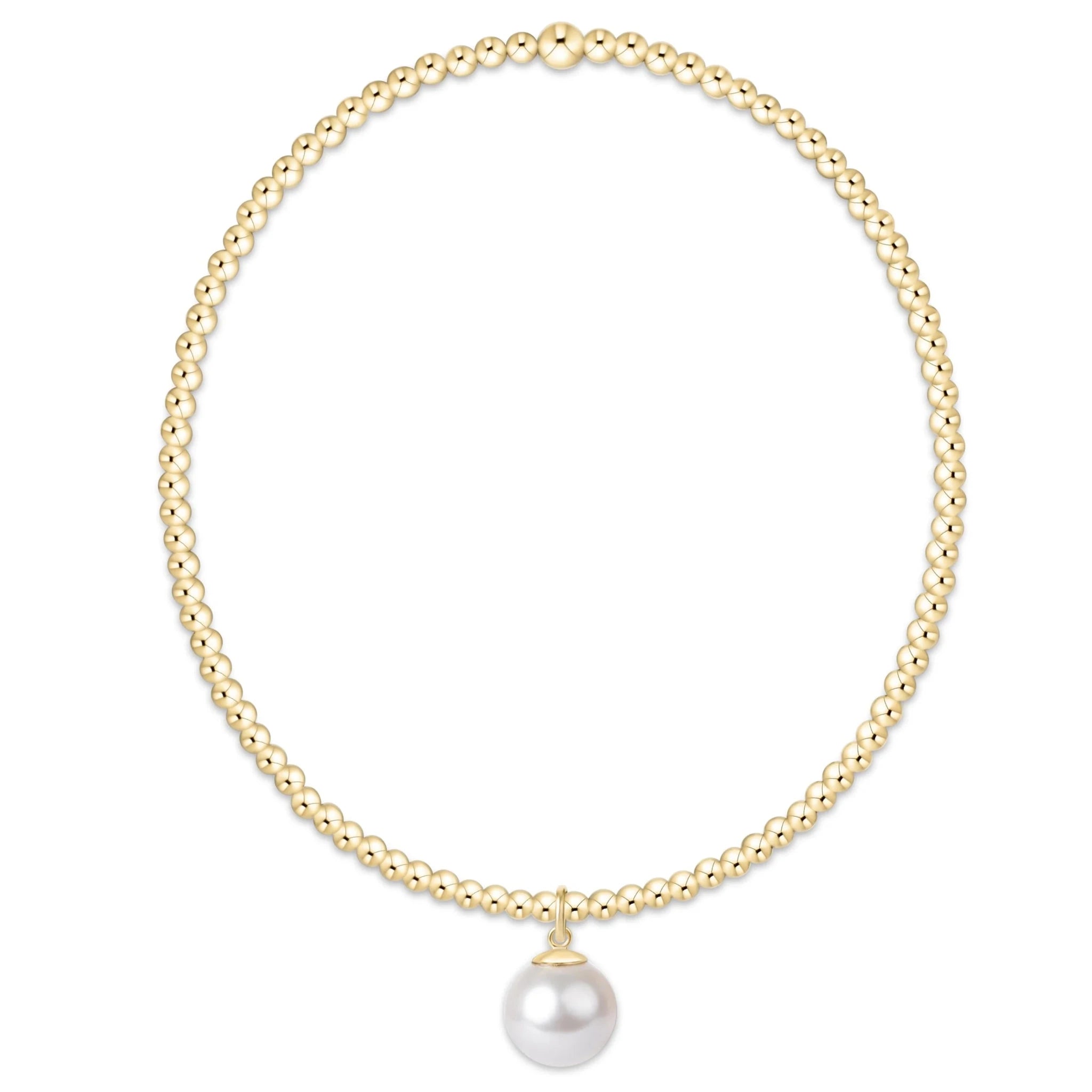 Classic Gold 2mm Bead Bracelet 8mm Pearl Charm
