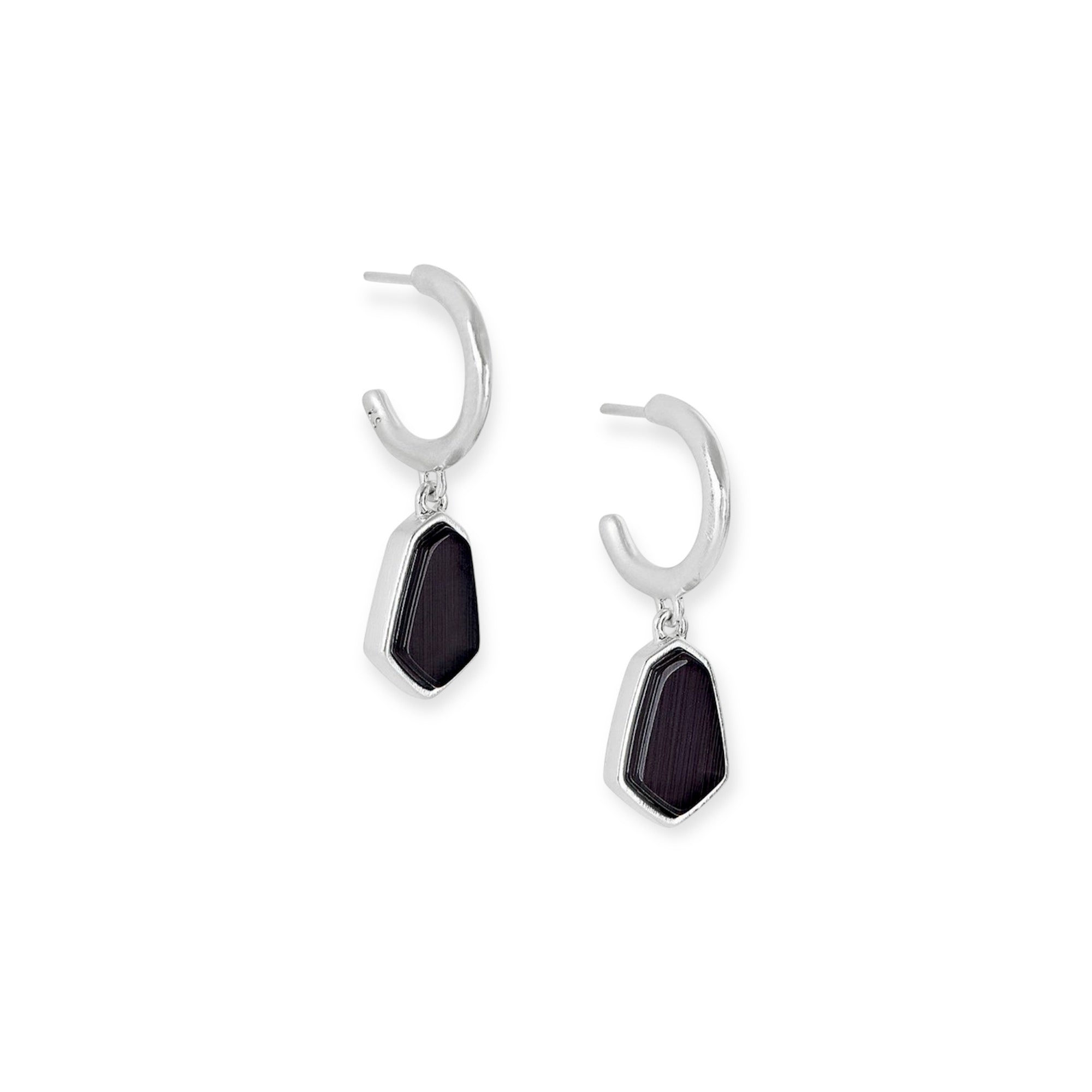 Clove Huggie Hoop Earrings In Rhodium/ Black Cats Eye - Bella's House Tulsa