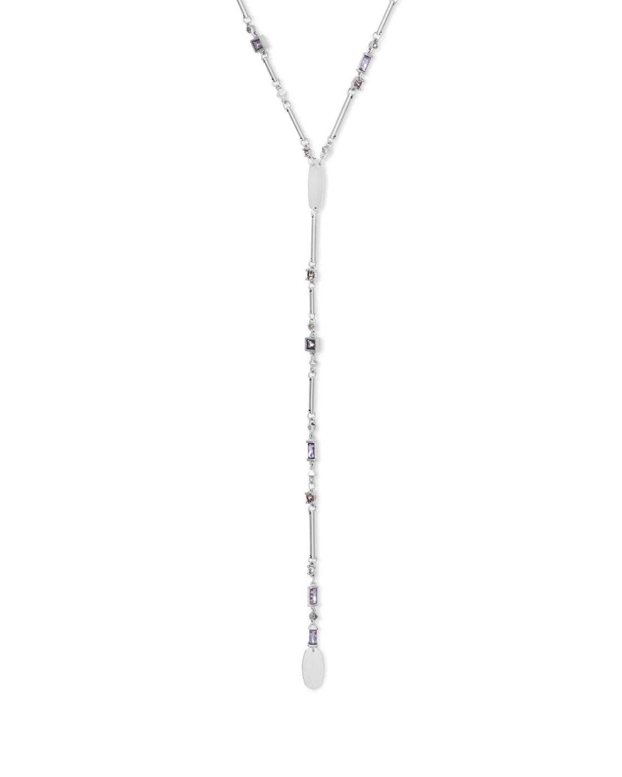 Crowley Long Pendant Y Necklace in Silver Lilac Mix