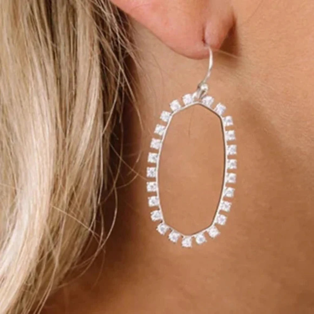 Danielle Open Frame Crystal Rhodium Earrings - Bella's House Tulsa