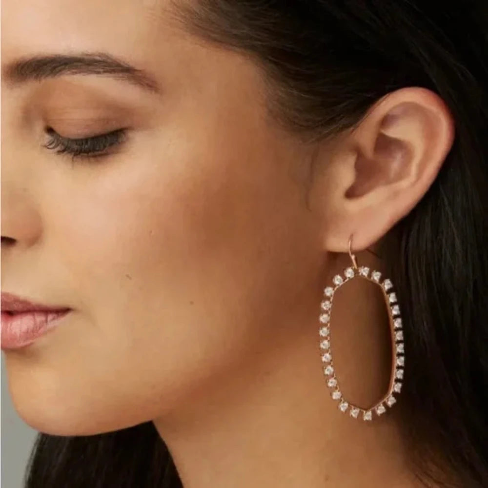 Danielle Open Frame Crystal Rose Gold Earrings - Bella's House Tulsa