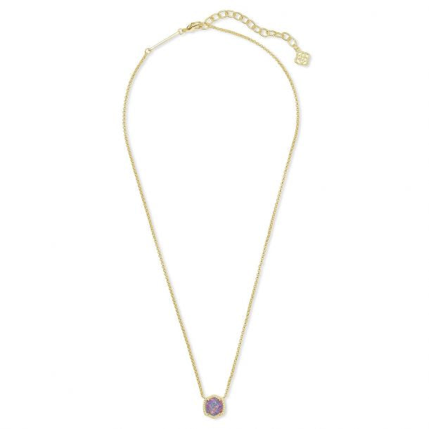 Davie Short Pendant Gold Necklace in Lavender Opal