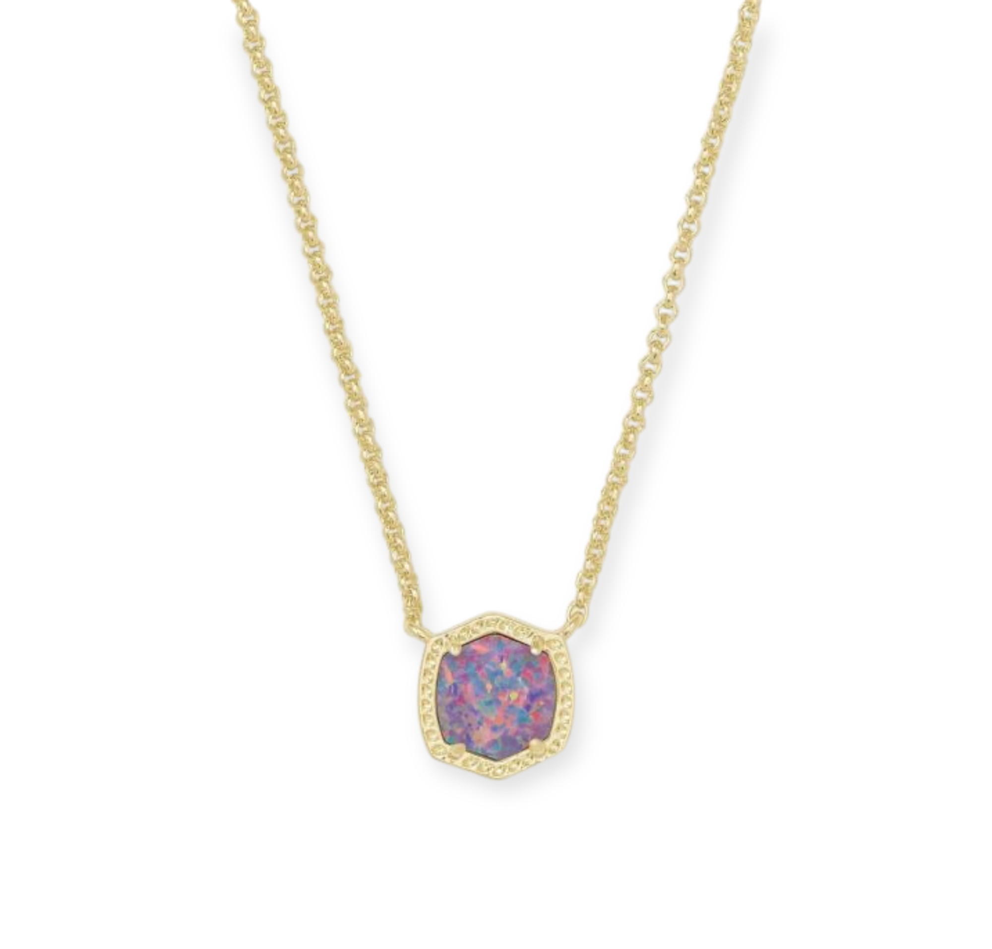 Davie Short Pendant Gold Necklace in Lavender Opal