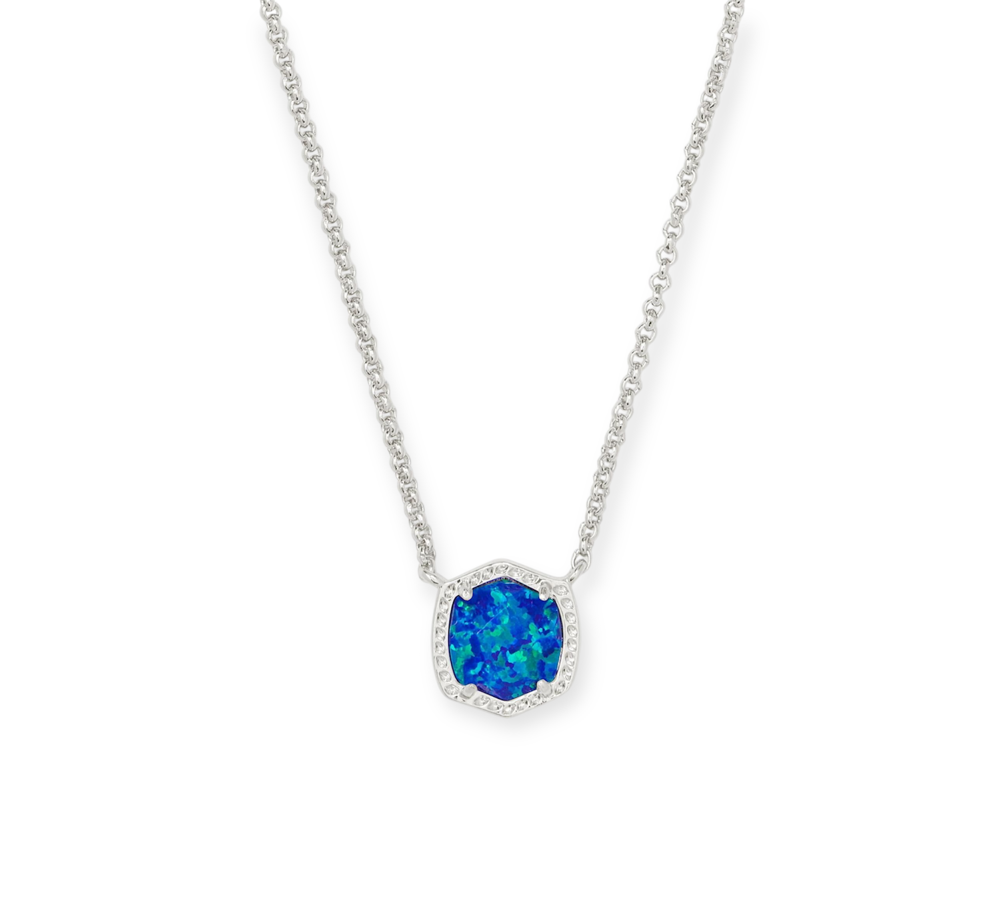 Davie Short Pendant Silver Necklace in Royal Blue Opal