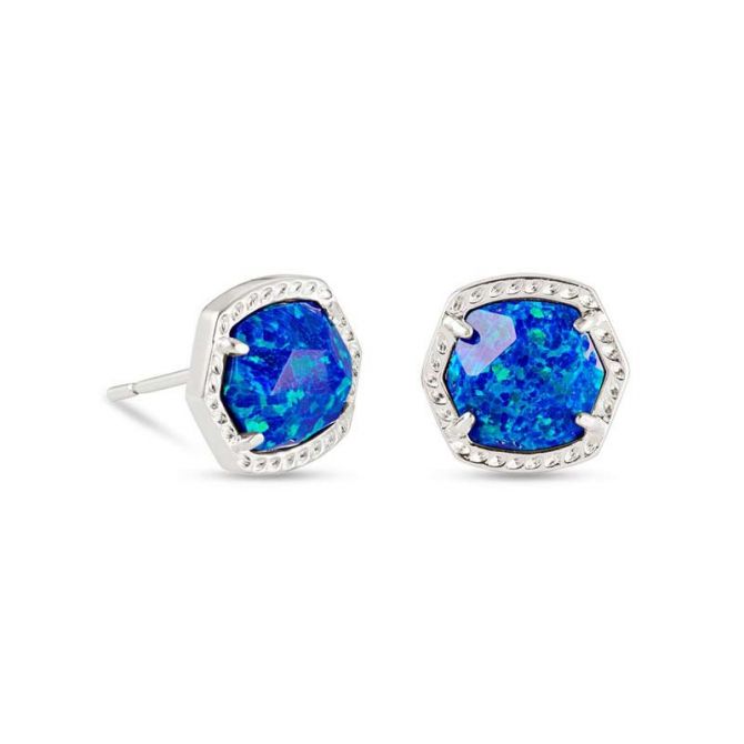 Davie Stud Earrings in Silver Blue Opal