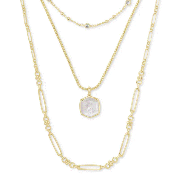 Davis Gold Triple Strand Necklace in Ivory Mother of Pearl