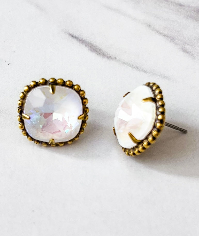 Antique Gold Cushion-Cut Solitaire Stud Earrings Rocky Beach