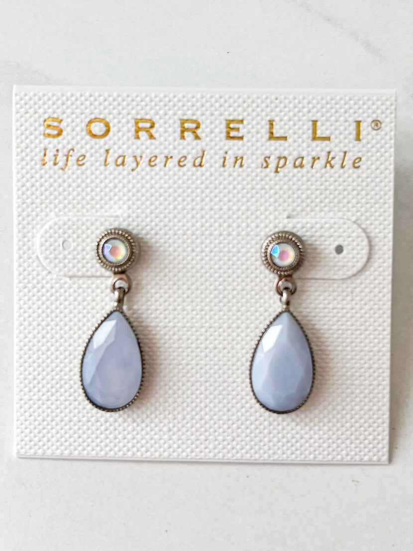 EEF17ASGLC Antique Silver Crystal Teardrop Dangle Earrings Glacier