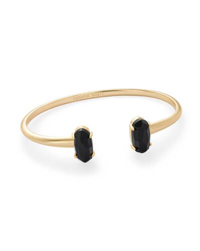 Edi Gold Cuff Bracelet in Black Opaque Glass