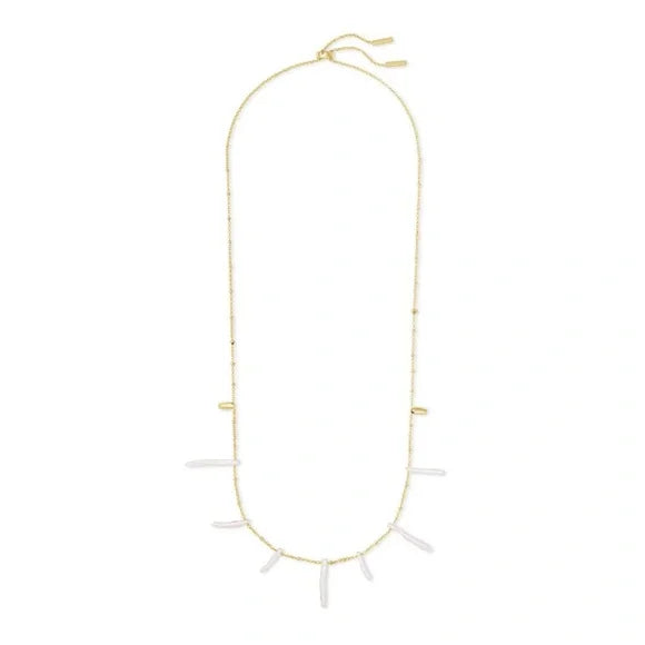 Eileen Long Gold Strand Necklace in White Linear Pearl