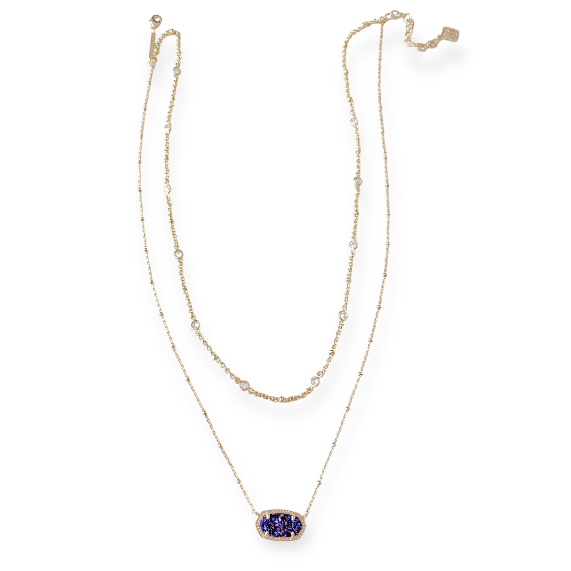 Elisa Gold Multi Strand Necklace in Royal Blue Drusy
