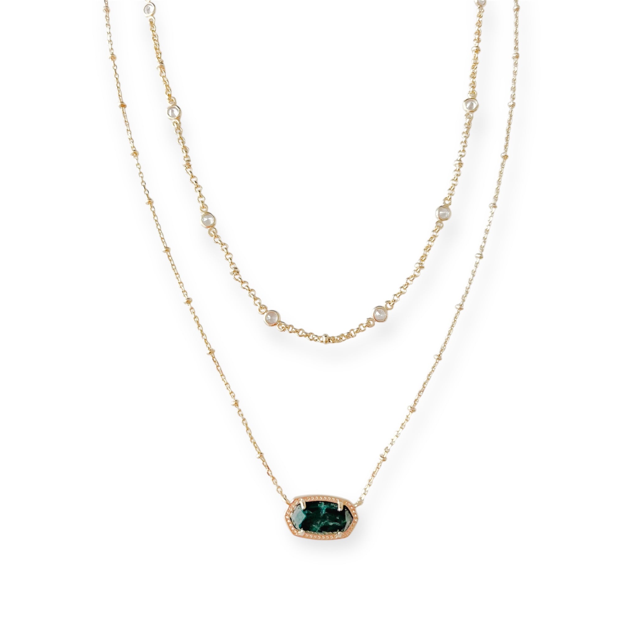 Elisa Gold Multi Strand Necklace in Dark Teal Magnesite