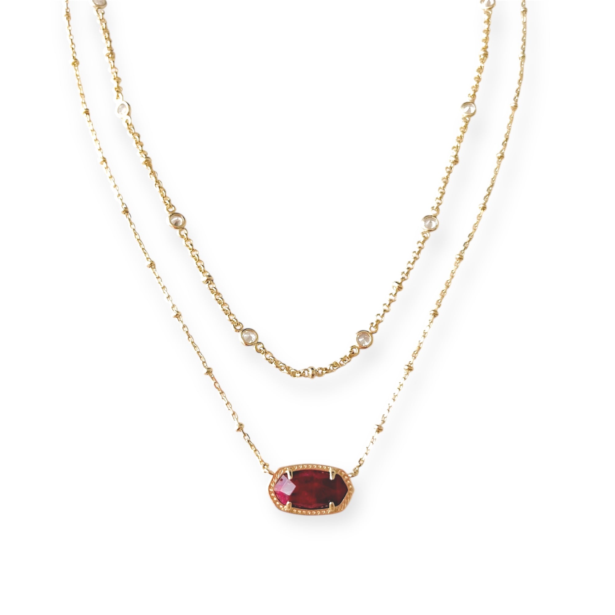 Elisa Gold Multi Strand Necklace in Maroon Magnesite
