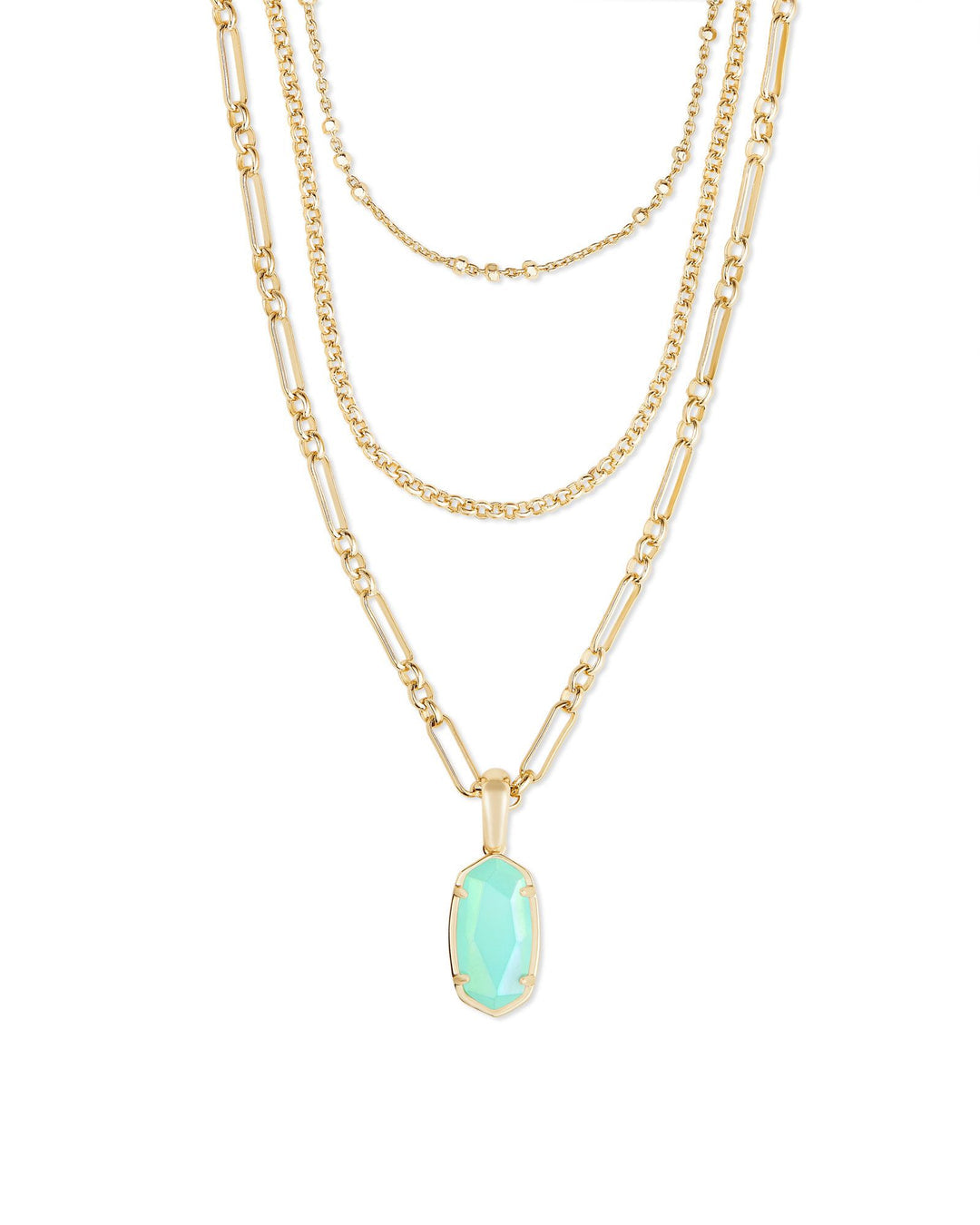 Elisa Gold Multi Strand Necklace in Matte Iridescent Mint