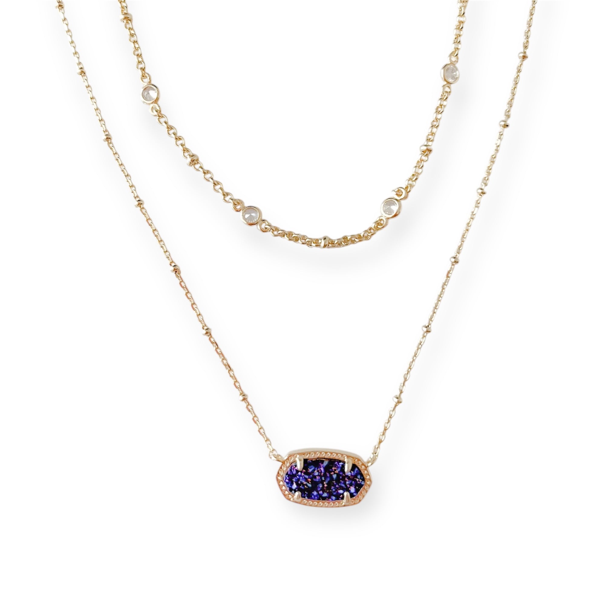 Elisa Gold Multi Strand Necklace in Royal Blue Drusy