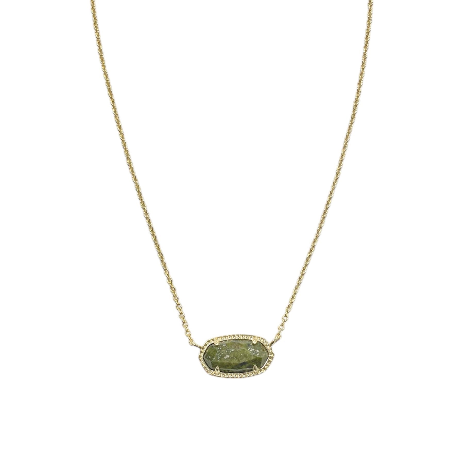 Elisa Gold Short Pendant Necklace in Olive Magnesite
