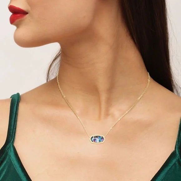 Elisa Gold Short Pendant Necklace in Teal Tie Dye Illusion