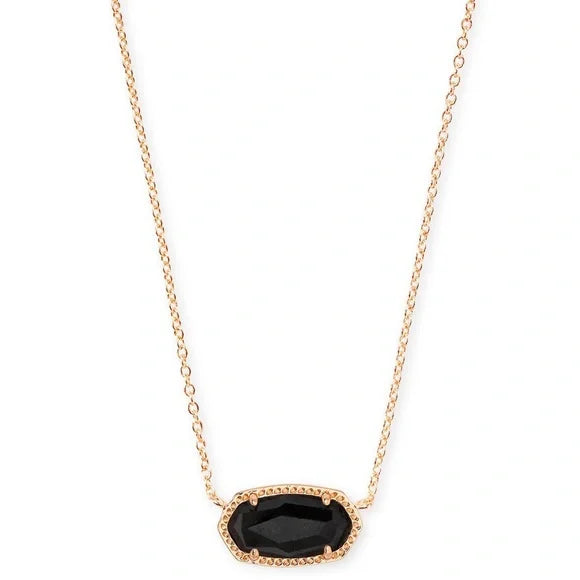 Elisa Rose Gold Short Pendant Necklace in Black Opaque Glass