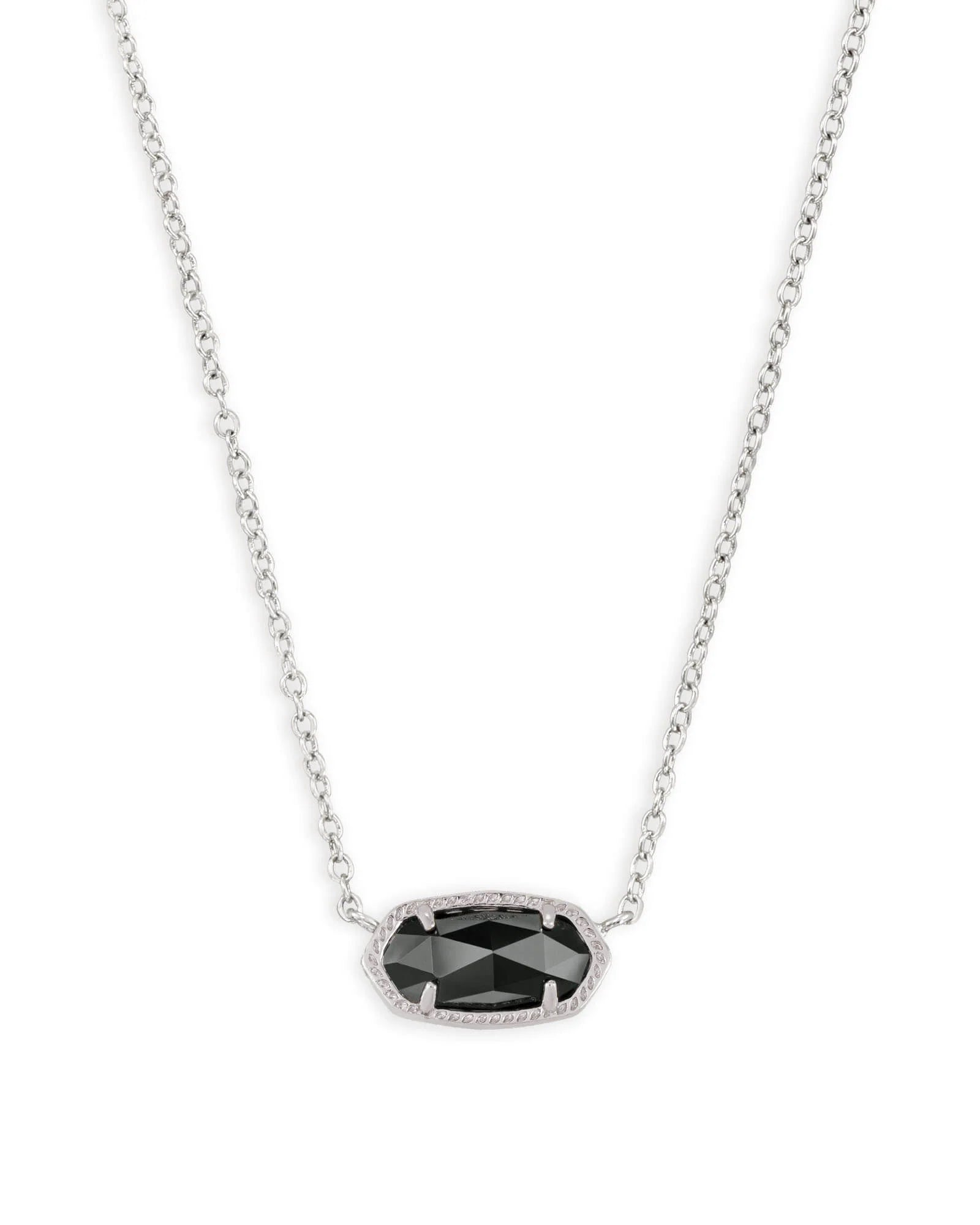 Elisa Silver Short Pendant Necklace in Black Opaque Glas