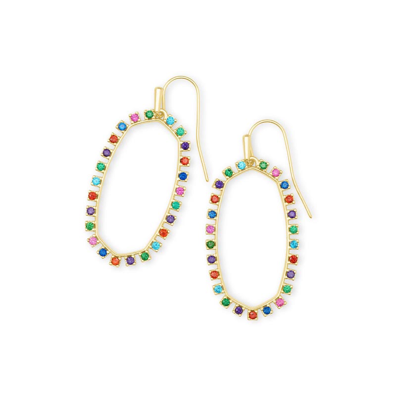 Elle Open Frame Gold Earrings Multi CZ