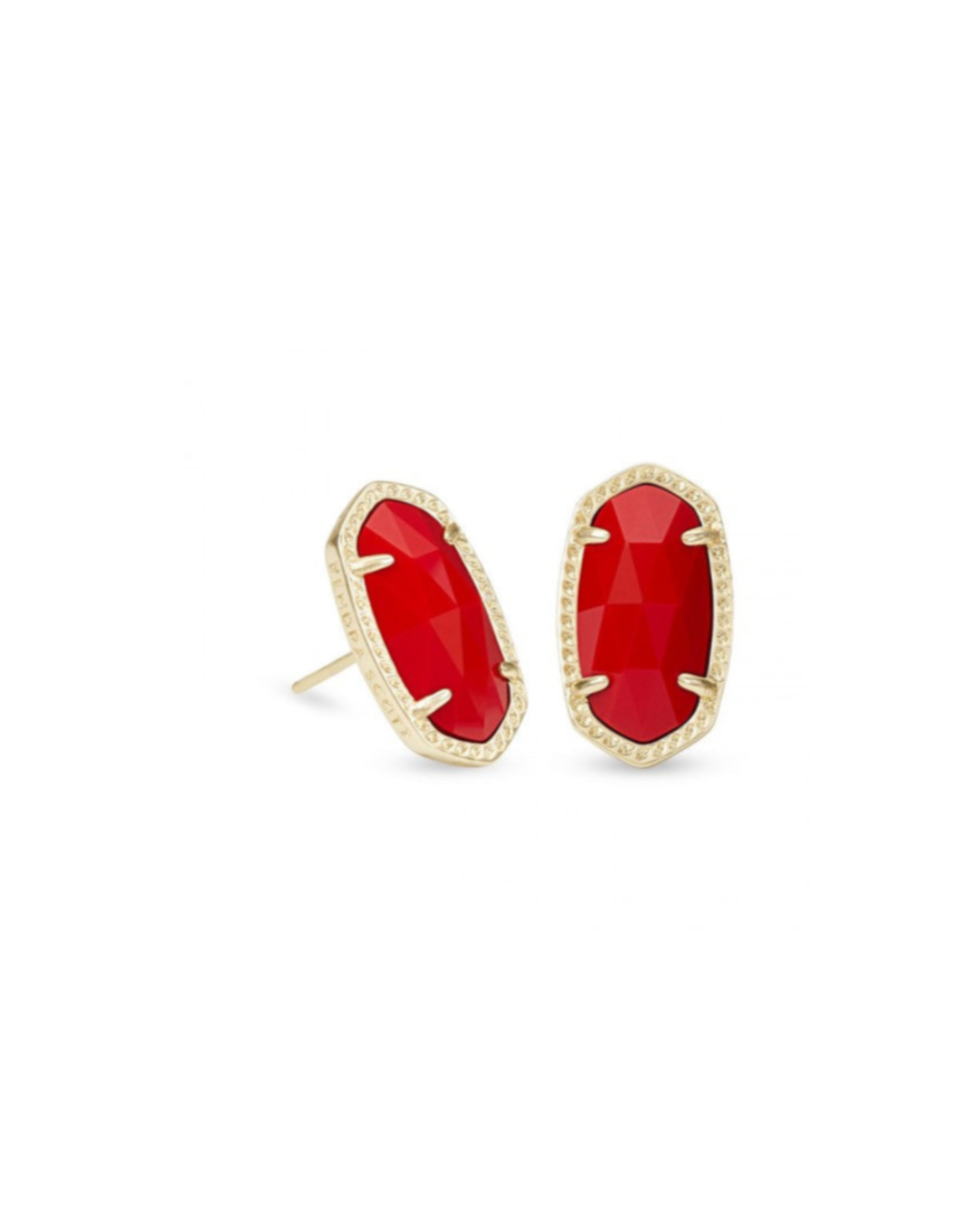 Ellie Gold Stud Earrings in Bright Red