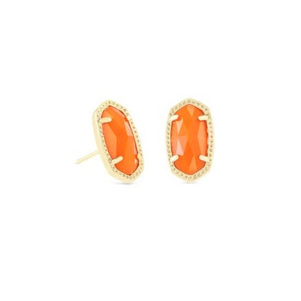 Ellie Gold Stud Earrings in Orange Mother of Pearl