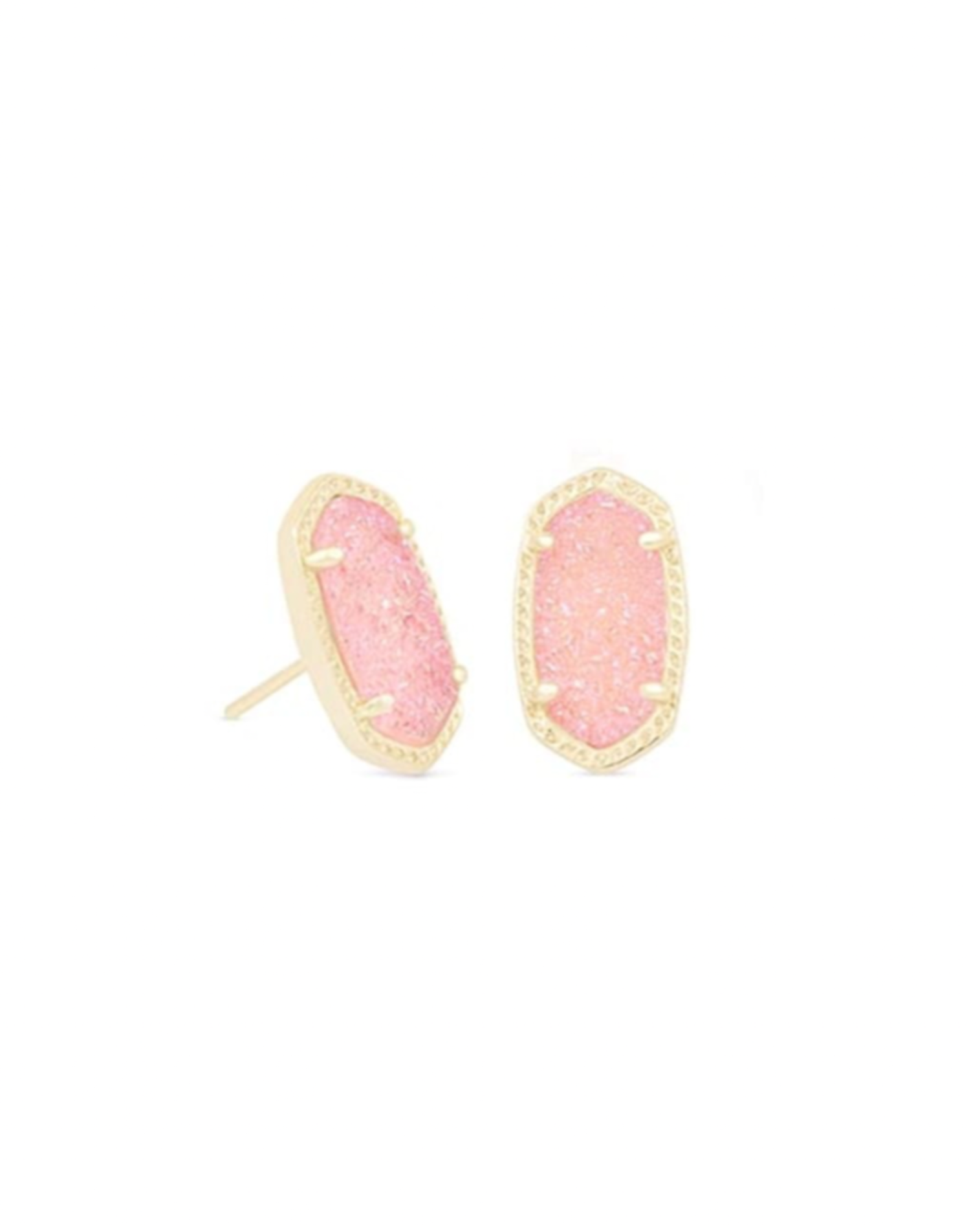 Ellie Gold Stud Earrings in Pink Drusy