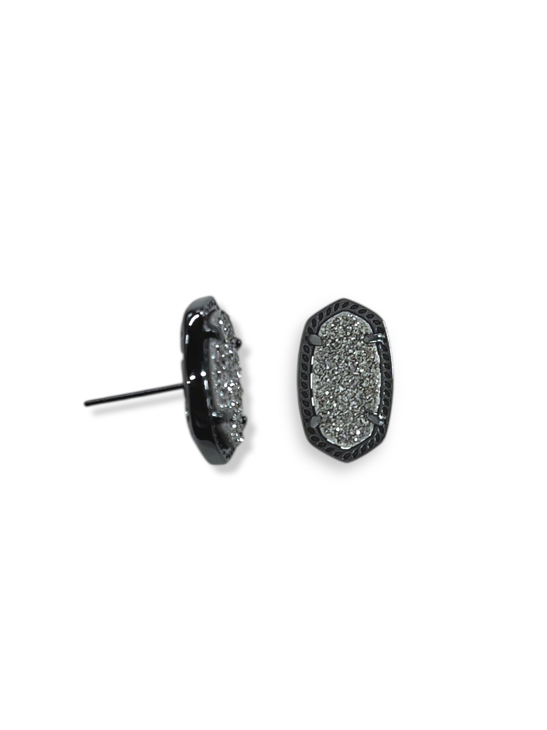 Ellie Gunmetal Stud Earrings in Platinum Drusy