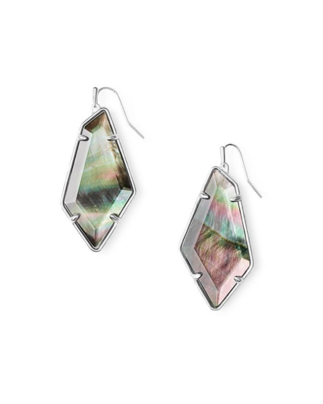 Emmie Drop Earrings in Black Mother-of-Pearl, Bright Silver Tone