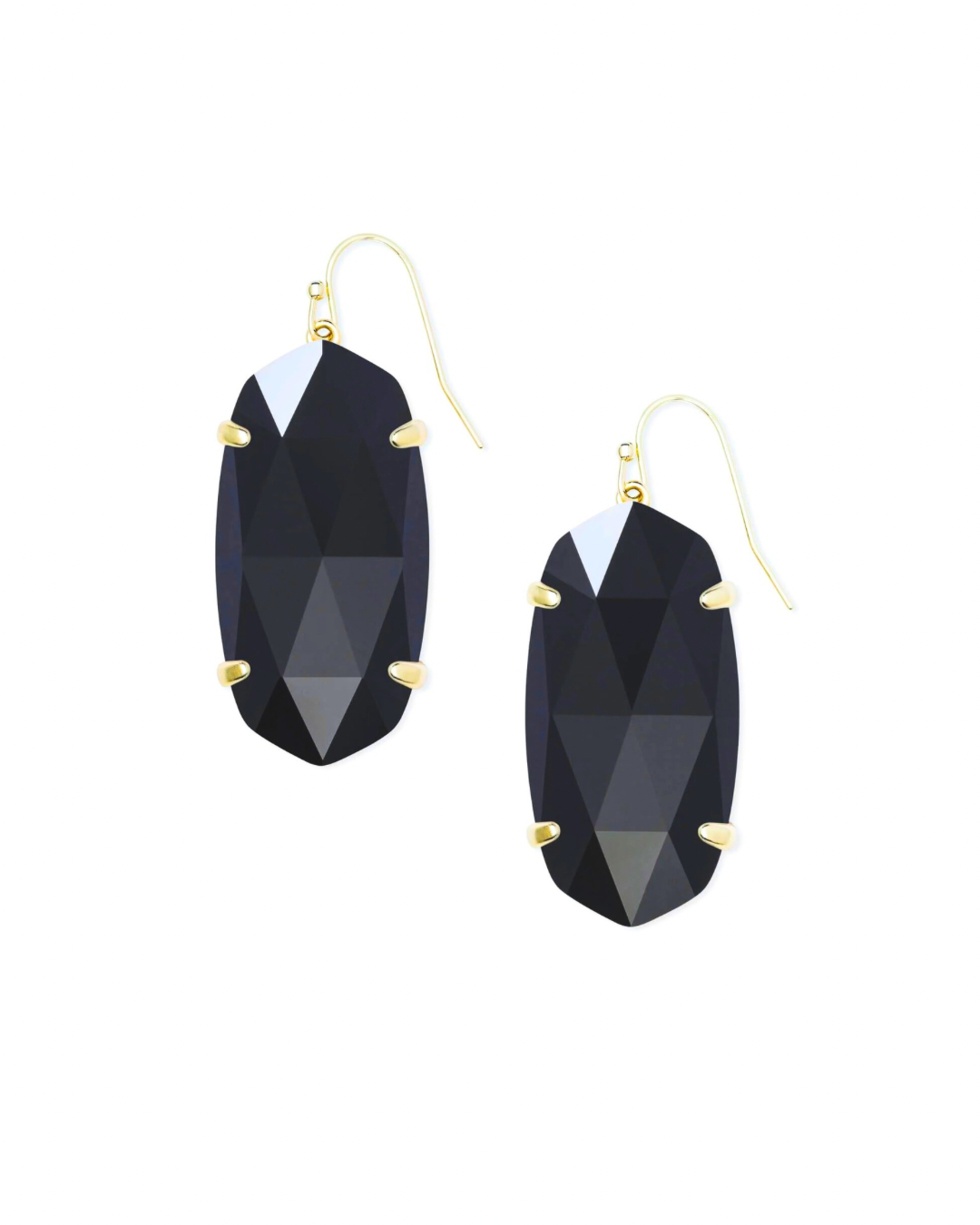 Esme Gold Drop Earrings in Black Opaque Glass