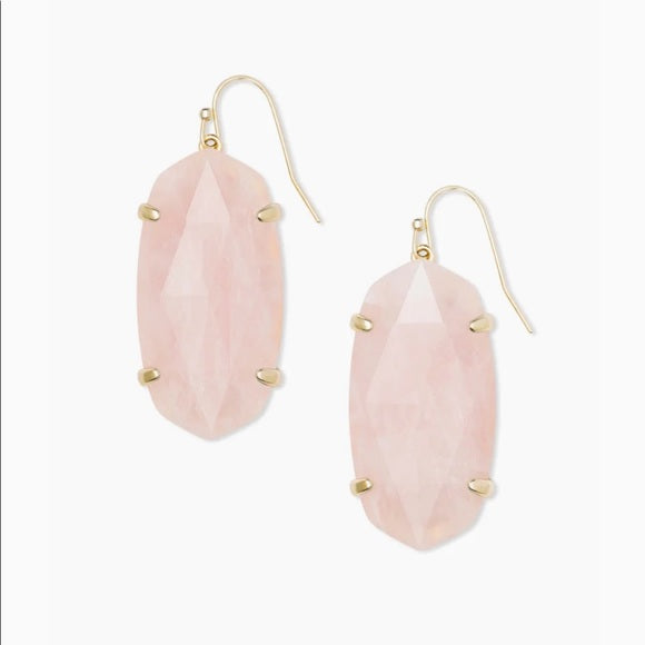 Esme Gold Drop Earrings in Rose Quartz