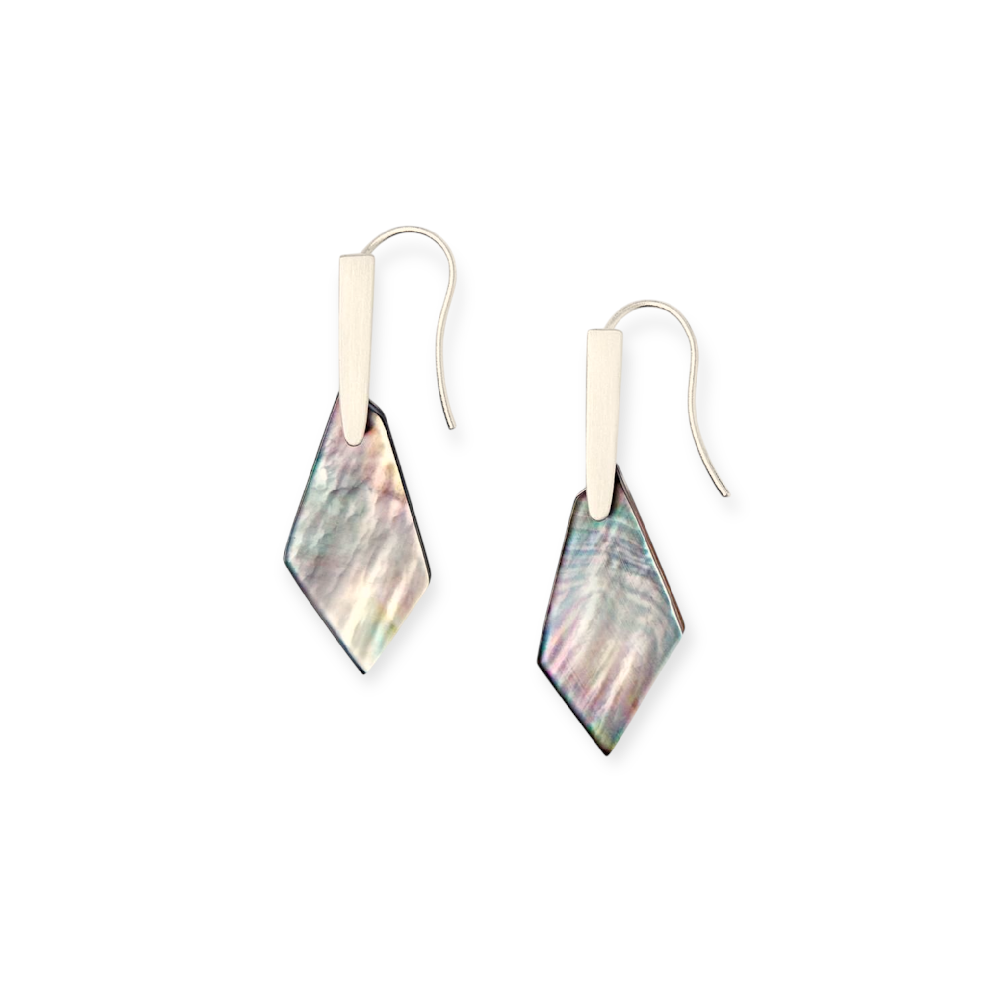 Gianna Drop Earrings in Black Mother-of-Pearl, Bright Silver Tone