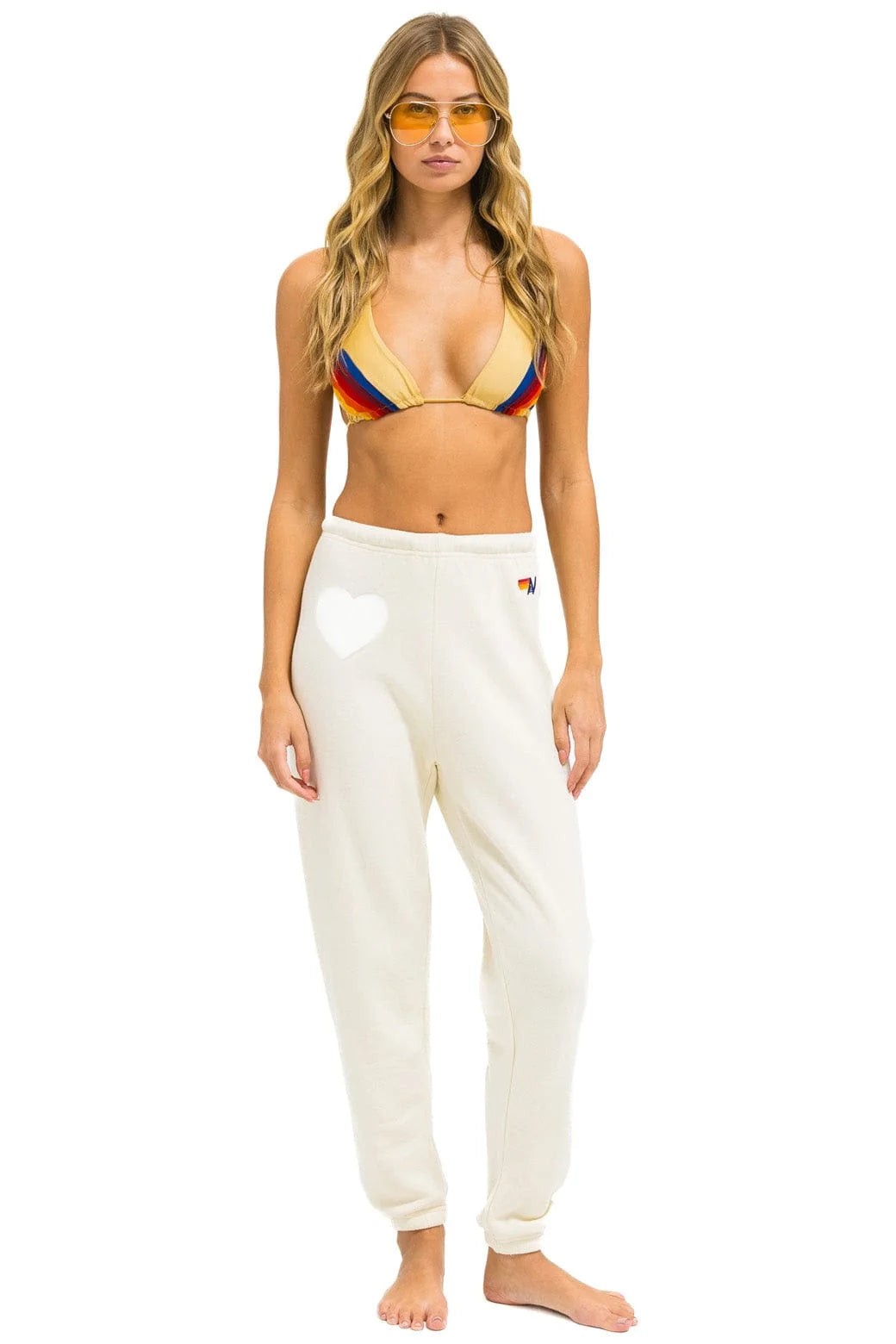 Glitter Heart Women’s Sweatpants Vintage White & Silver