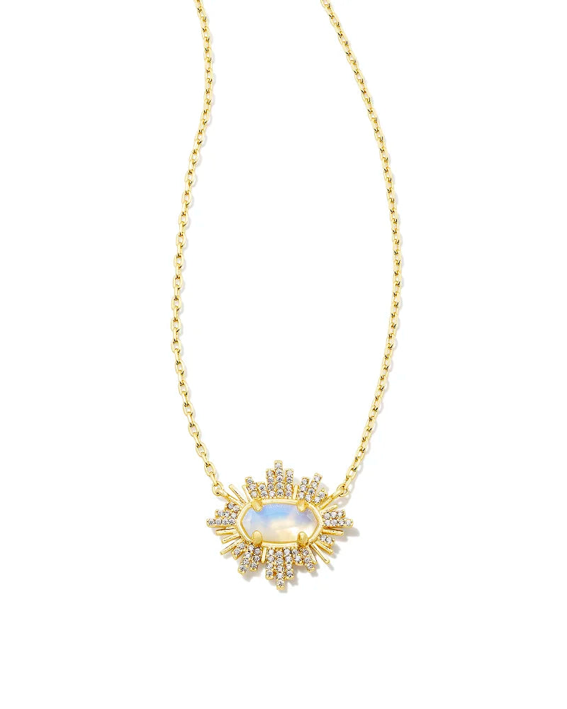 Grayson Gold Sunburst Frame Short Pendant Necklace in Iridescent Opalite Illusion