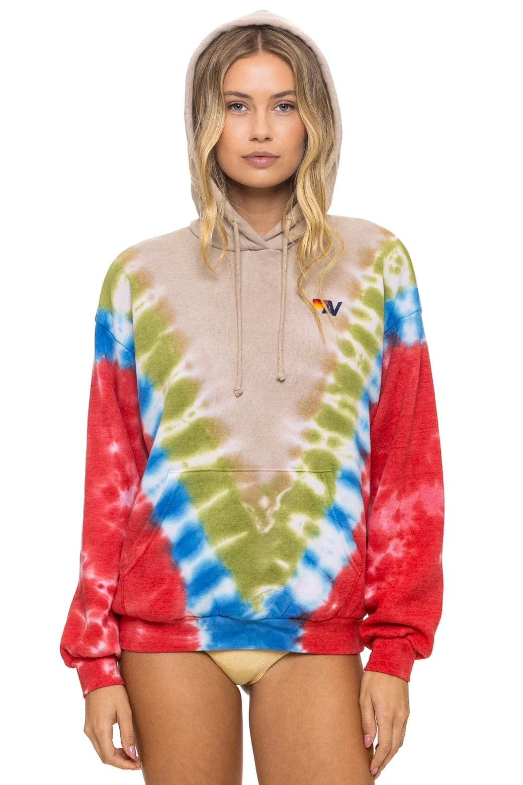 Hand Dyed Pullover Hoodie Tie Dye Sand & Blue Red