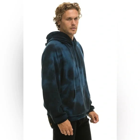 Hand Dyed Pullover Hoodie Relaxed-Tie Dye Blue Black