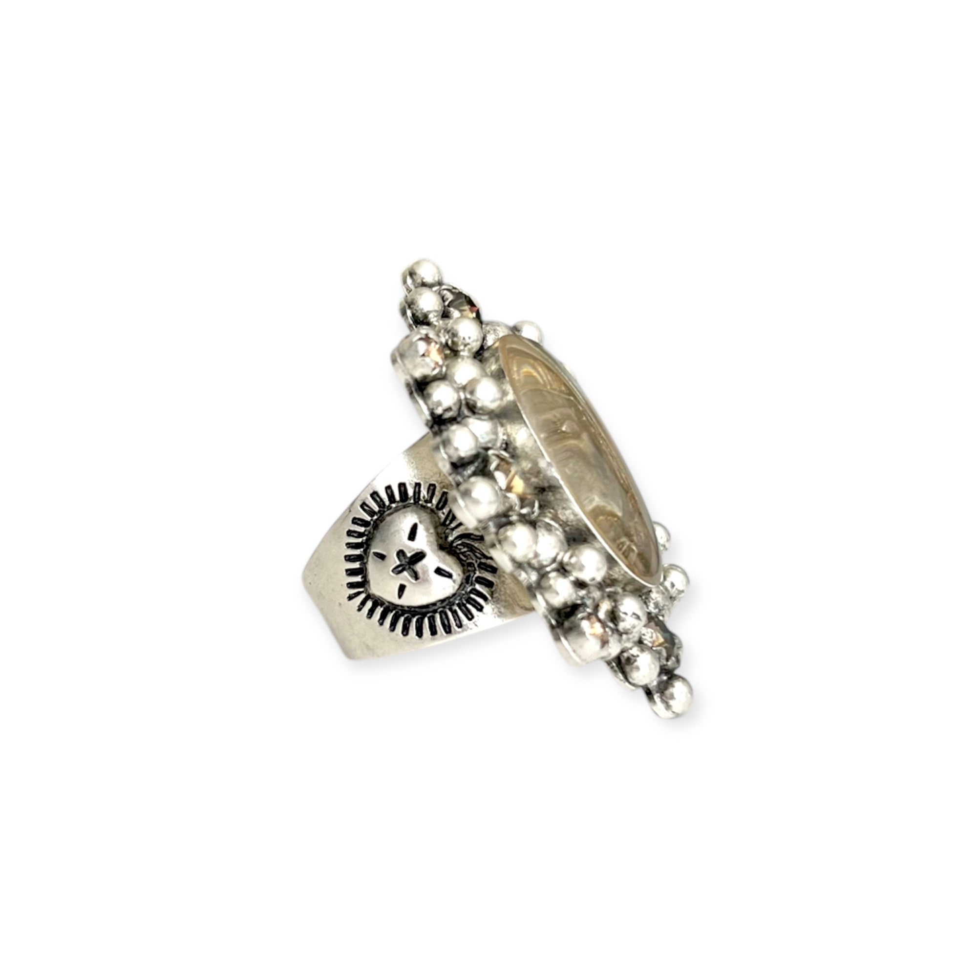 Oval Cloister Sacred Heart Ring in Bright Silver Quartz Colorado - Bella's House Tulsa