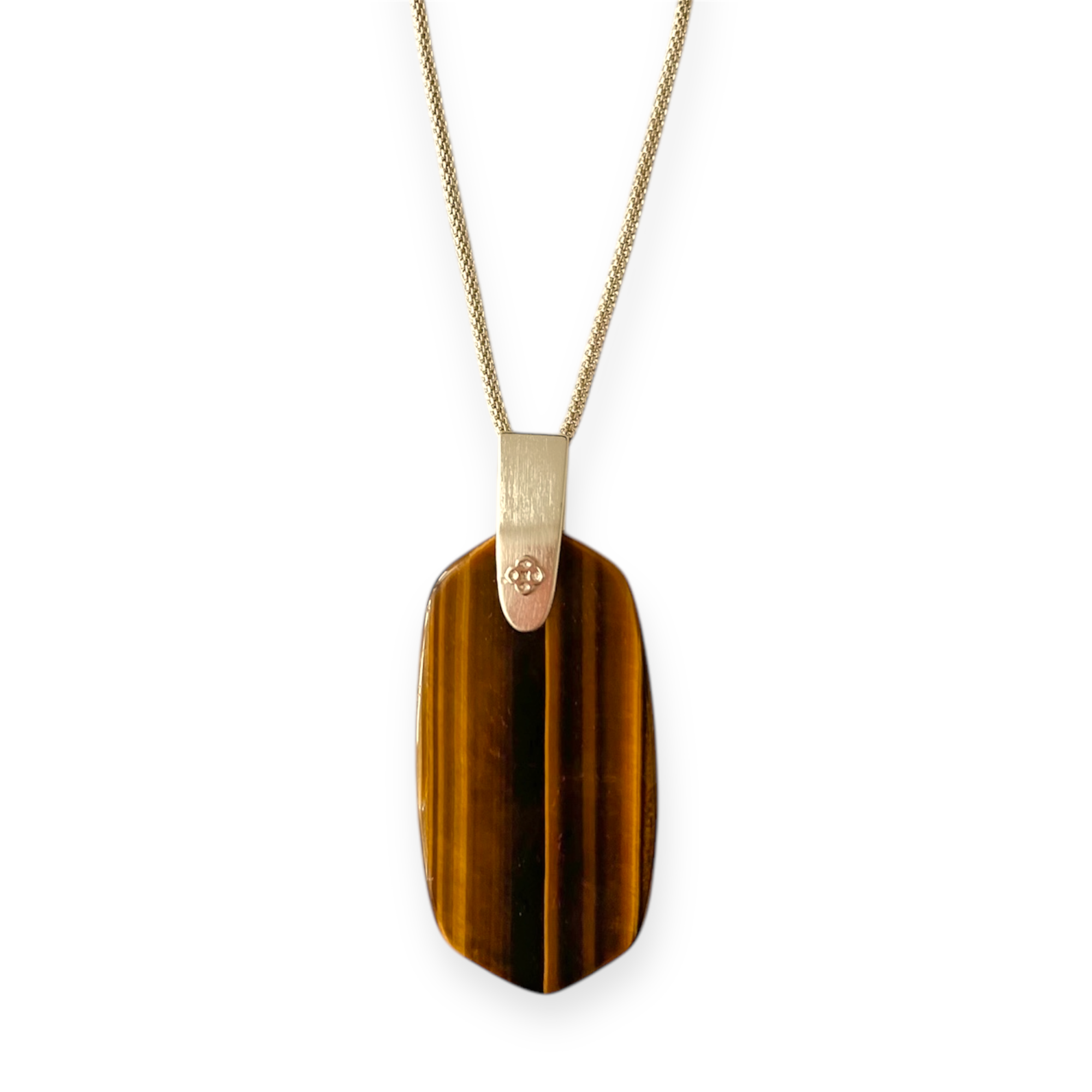 Inez Long Gold Pendant Necklace in Tigers Eye