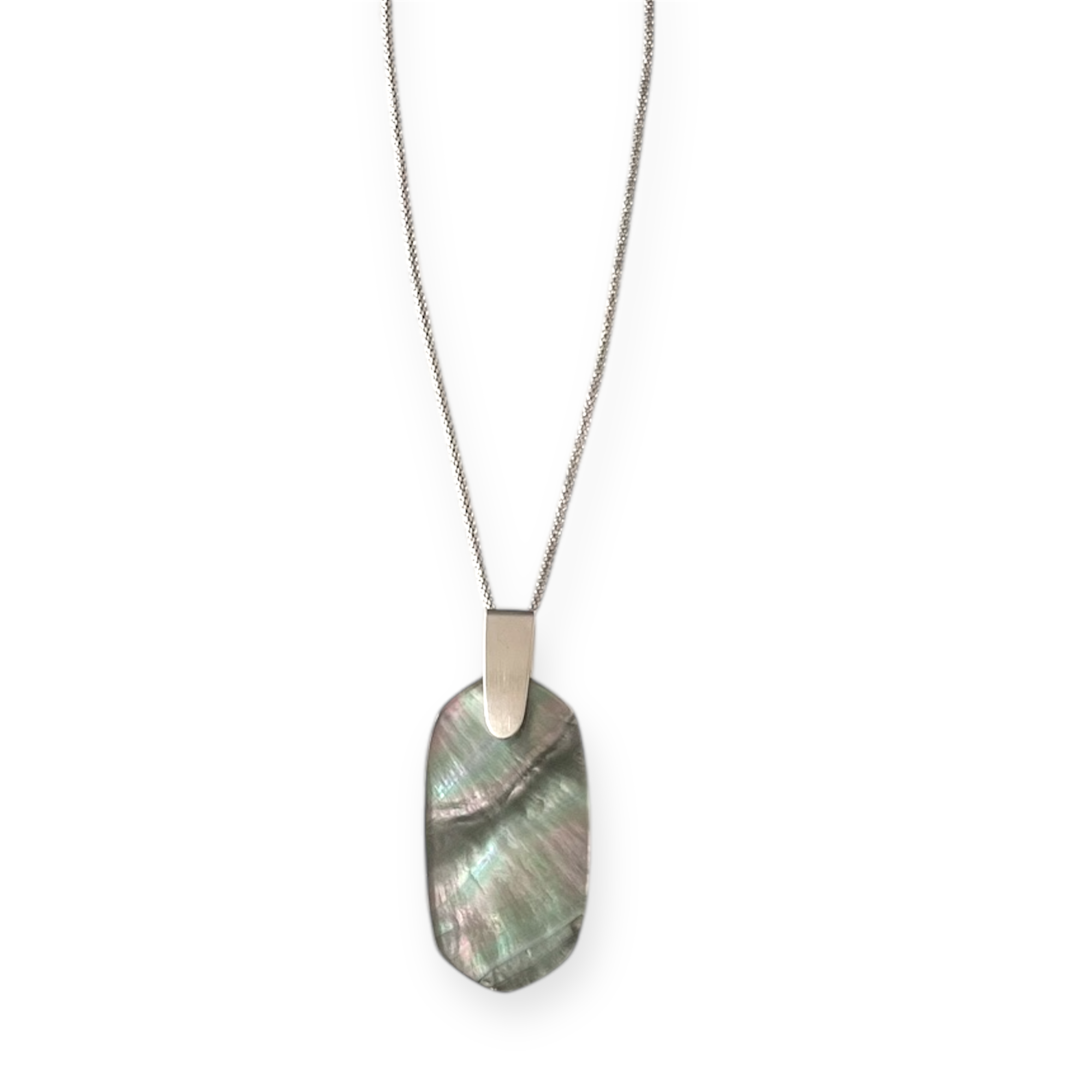 Inez Long Silver Pendant Necklace in Black Mother of Pearl